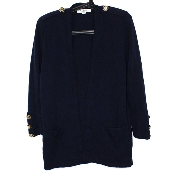 St. John Womens Medium Padded Shoulder Open Cardigan Blazer Q906 - Picture 1 of 7